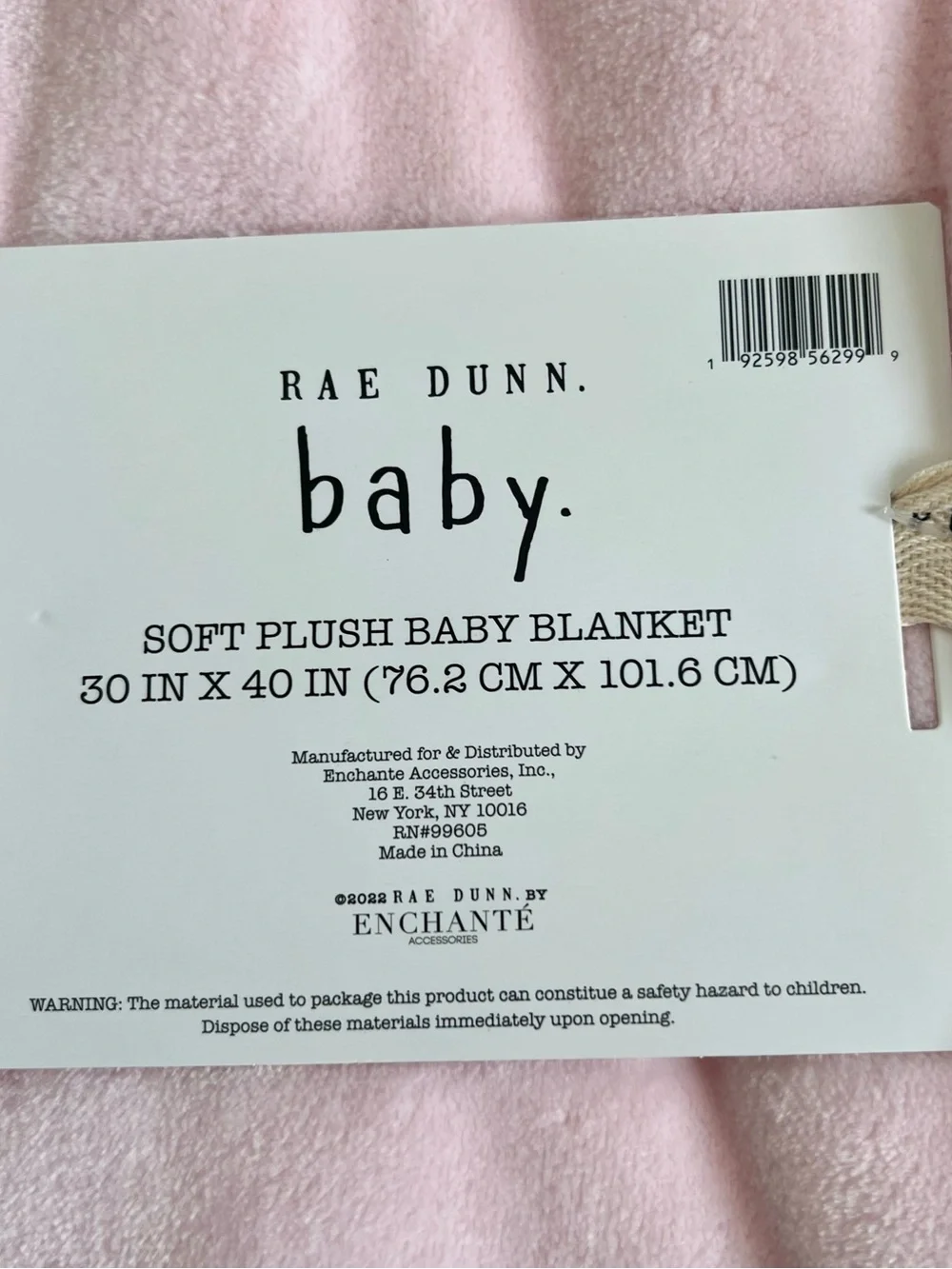 NWT Rae Dunn Pink ‘Honey Bunny’ Baby Blanket